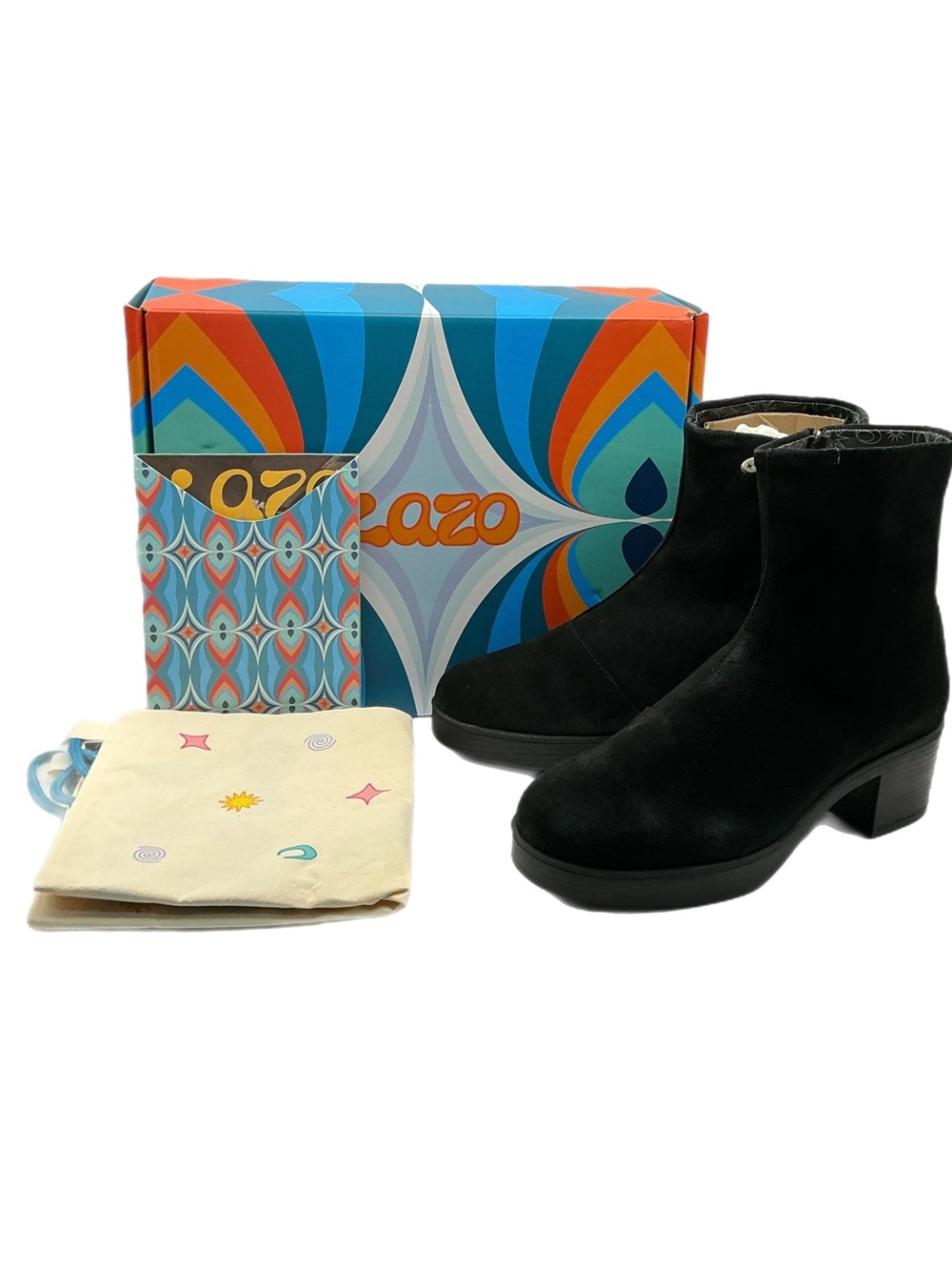 LAZO Siren Obsidian Black Suede Platform Ankle Boots Size 8 NIB